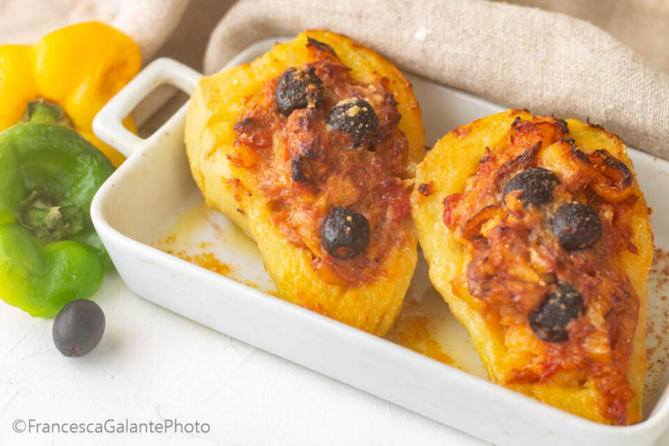 Sweet potatoe filled with peppers tuna and olives