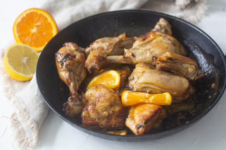 Chicken with orange reduction cooked in the oven