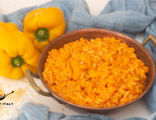 Very creamy risotto with creamed peppers