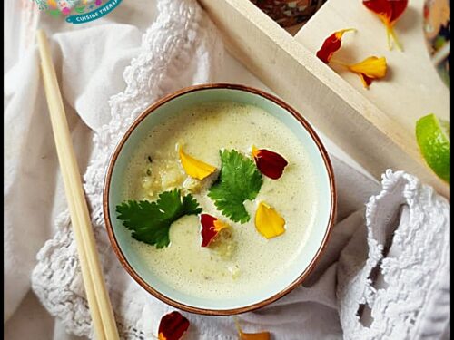 Thai coconut soup with dumplings.