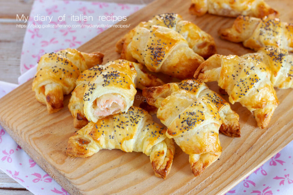 Mini croissants stuffed with salmon