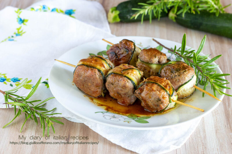 Meatballs and zucchini skewers