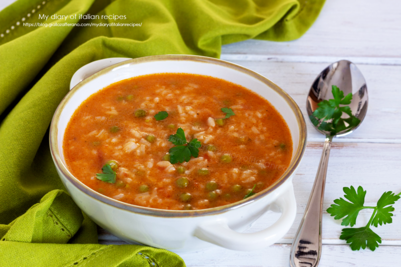 Rice and peas soup with tomato
