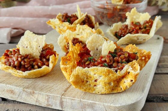 Lentils served in parmesan bowls