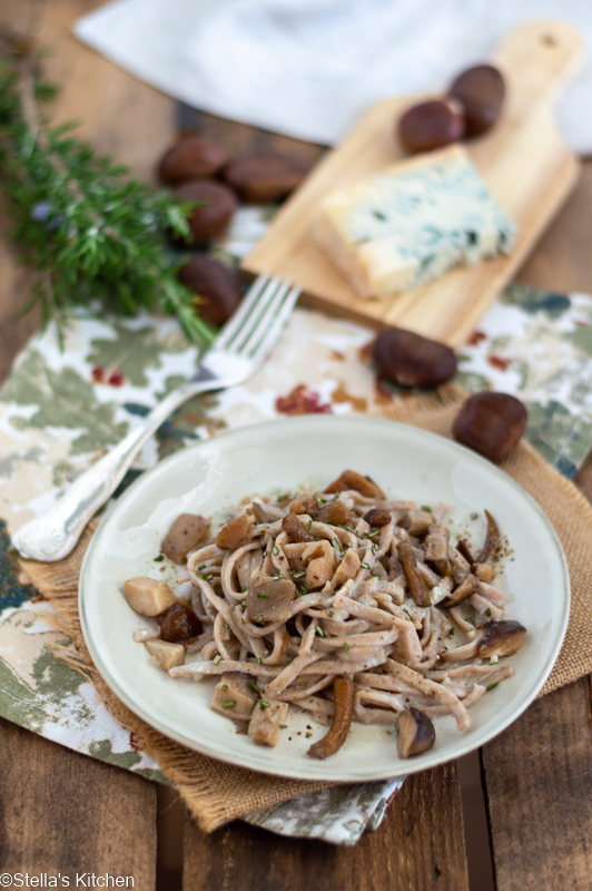 Chestnut pasta with mushroom and blue cheese - Stella's Kitchen