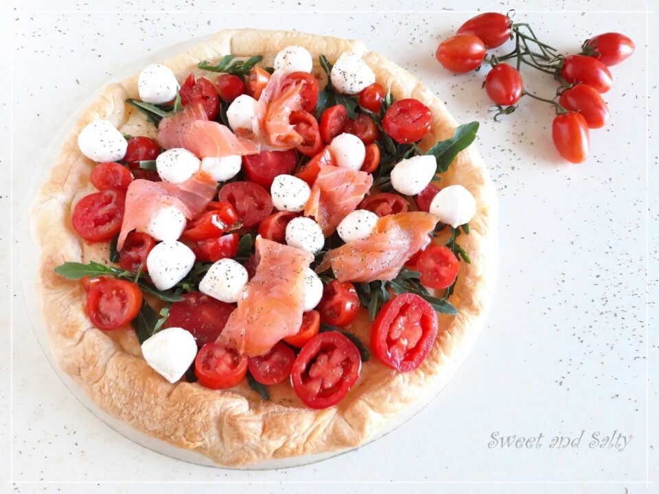 Puff Pastry with cream Cheese Cherry Tomatoes and Salmon