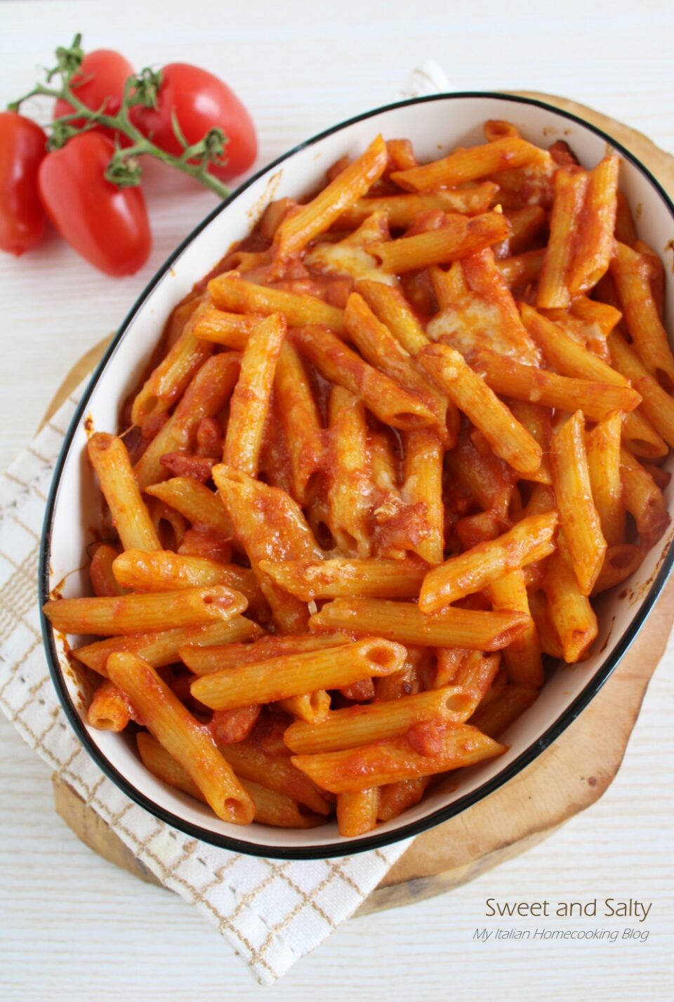 Pasta with Bacon Tomato Sauce and Cheese - Sweet and Salty