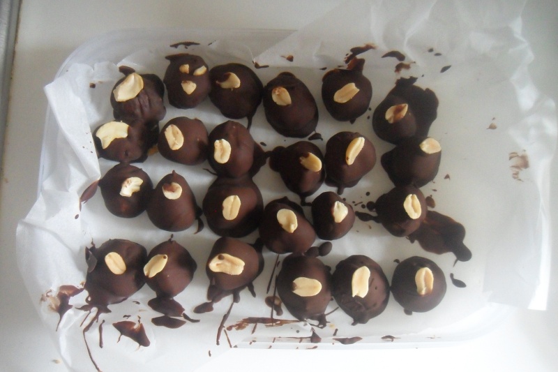 chocolate peanut butter truffles are ready to be eaten
