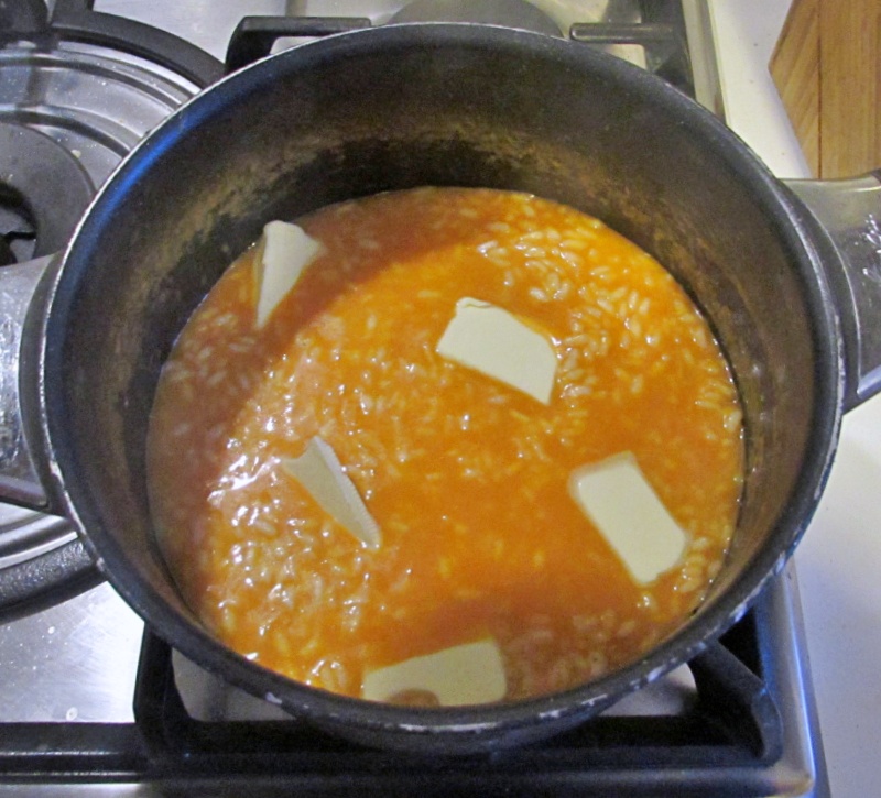 add butter for mantecare the creamy pumpkin risotto
