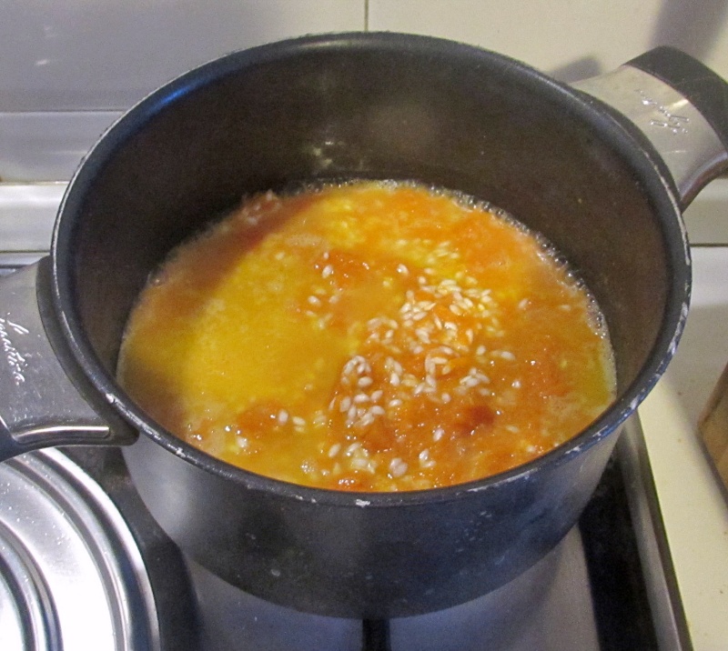 add broth and deglaze pumpkin risotto