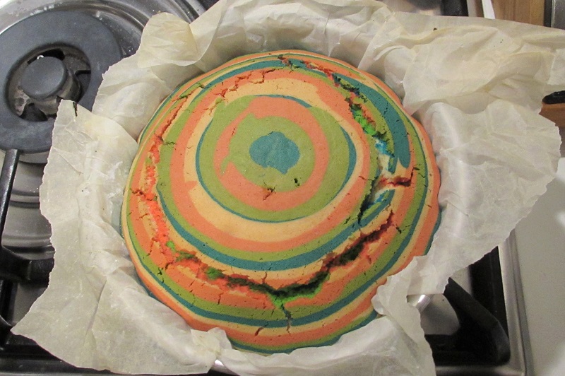 rainbow sponge cake after baking