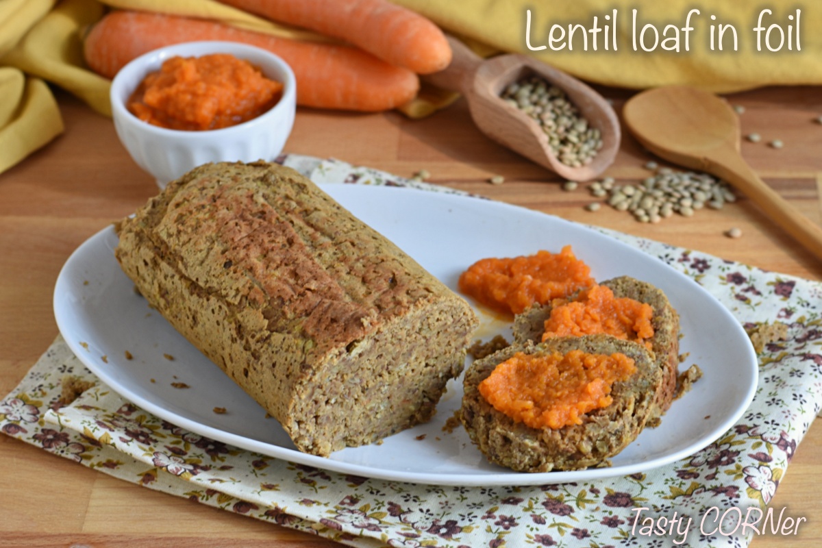 lentil loaf in foil with carrot sauce healthy and vegetarian recipe by tastycorner