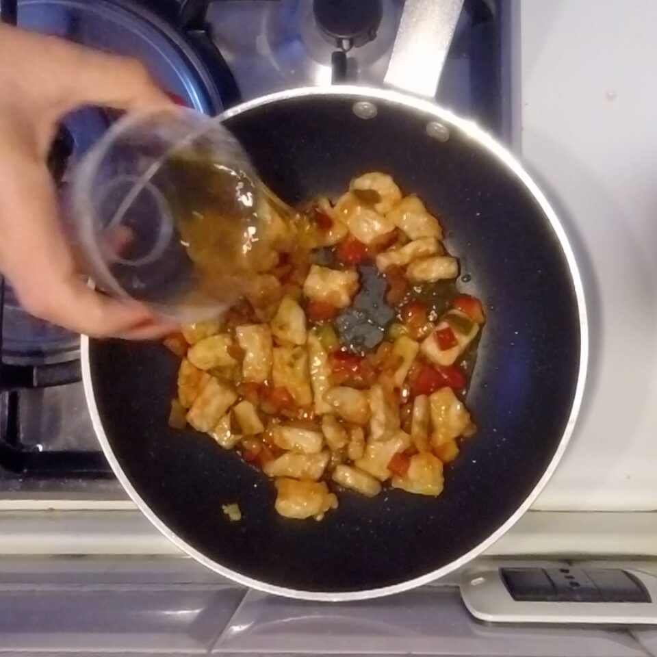 add rice vinegar to the chinese sweet and sour pork