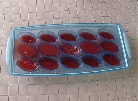 put the watermelon juice in the ice cube tray