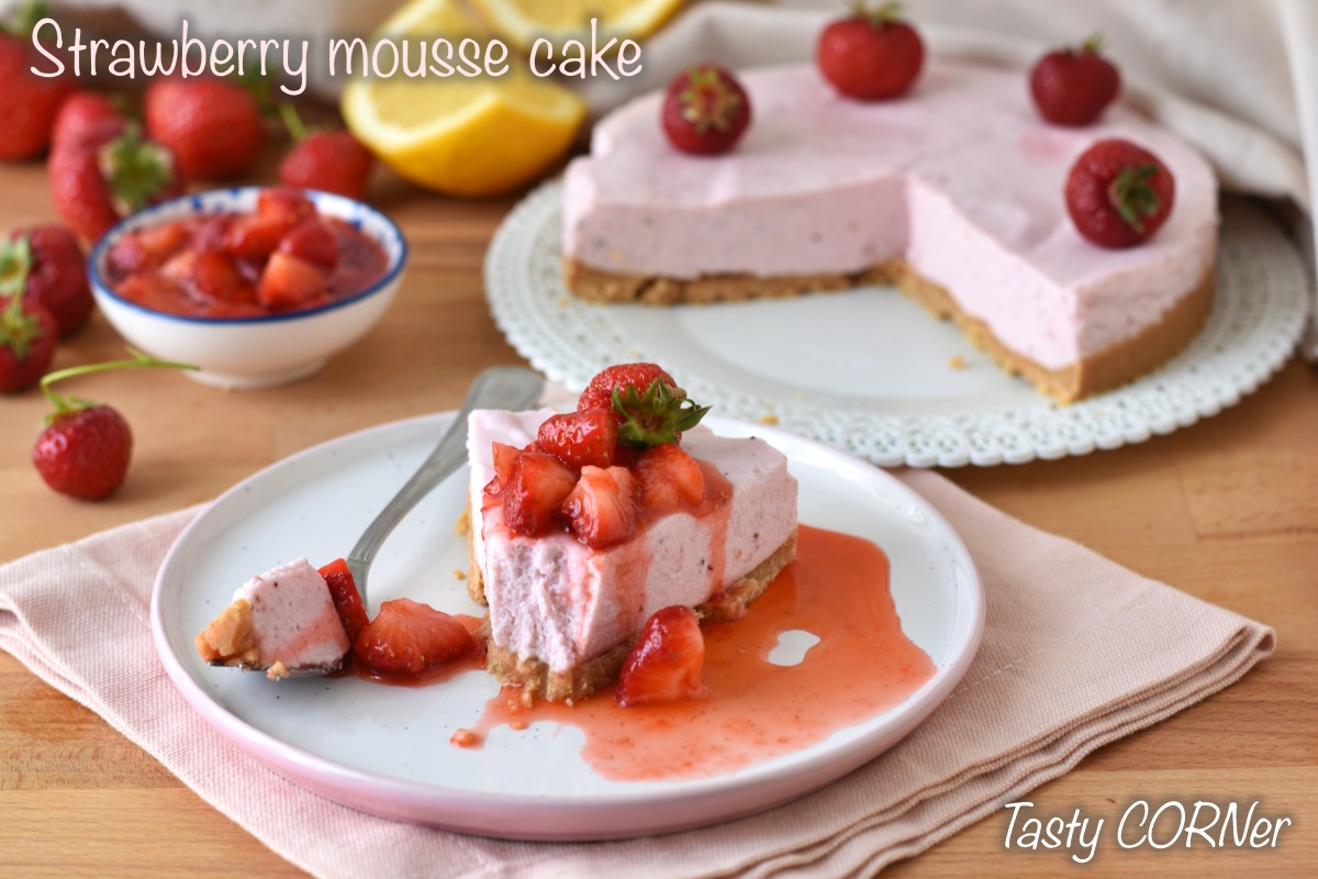 strawberry mousse cake easy recipe like cheesecake by tasty corner