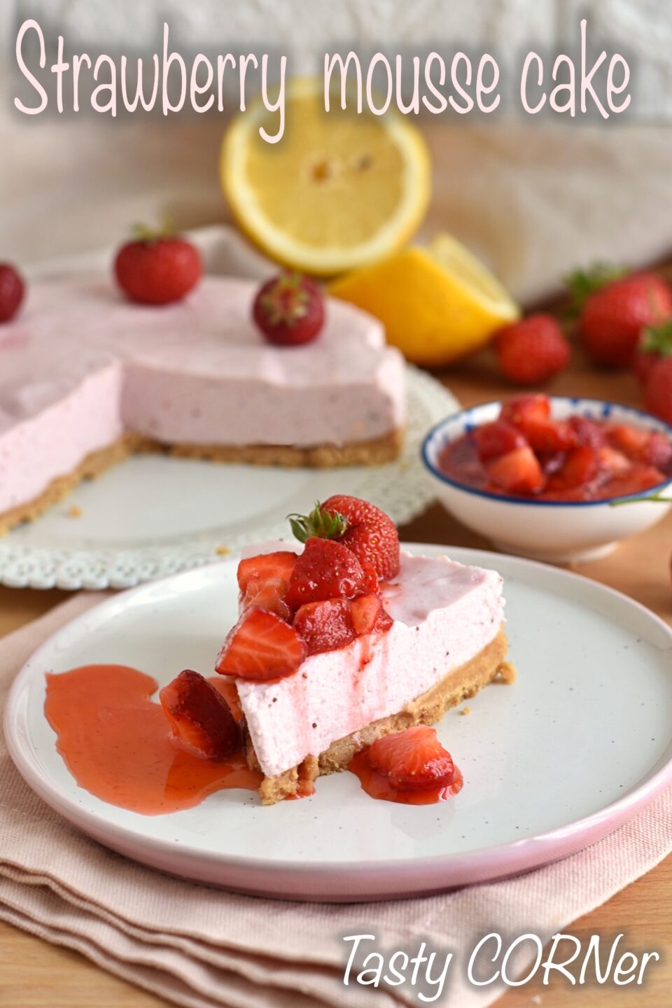v_ strawberry mousse cake easy recipe like cheesecake by tasty corner