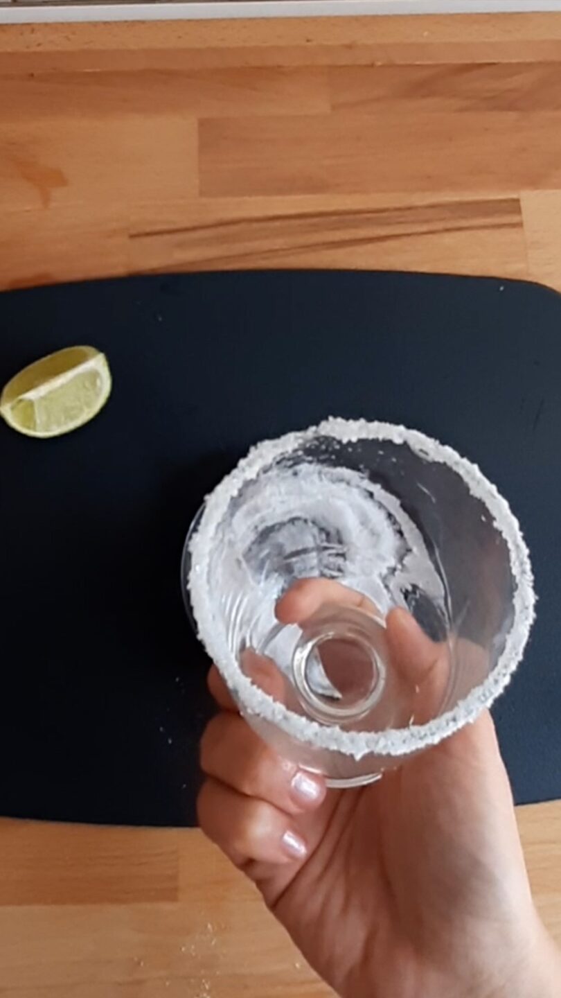covr the edge of the glass with salt for a perfect watermelon margarita