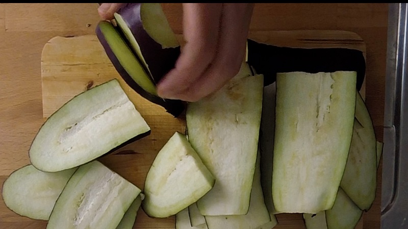 cut eggplants in to slices for the authentic greek moussaka