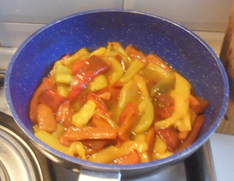 the italian sweet and sour stewed peppers are ready
