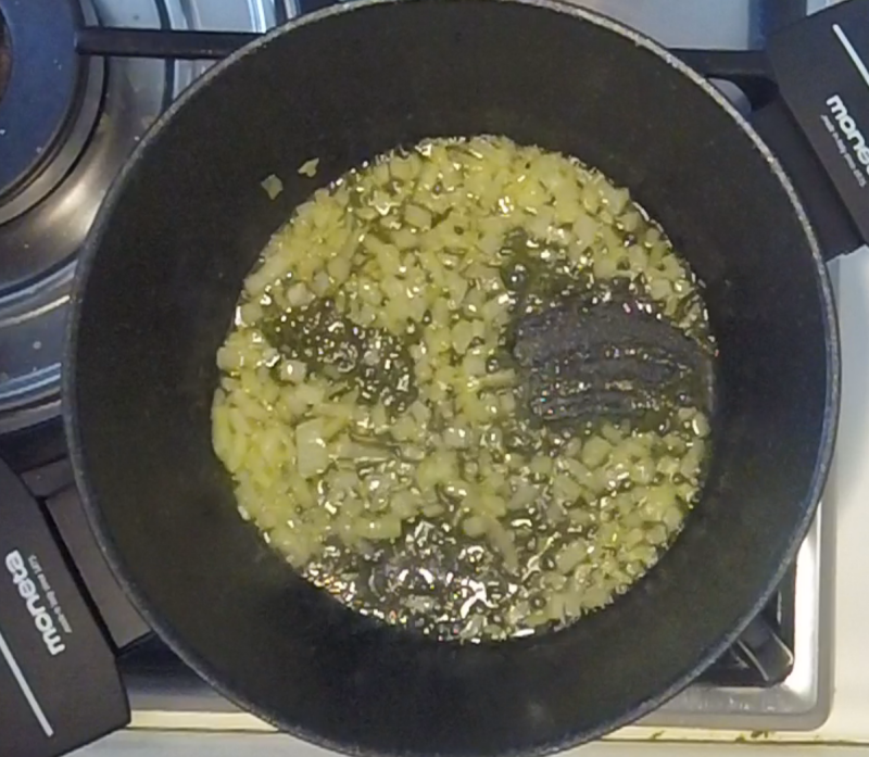sauté the chopped onion for the italian smoked salmon risotto