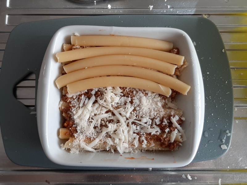 form the second layer of ziti pasta for the casserole