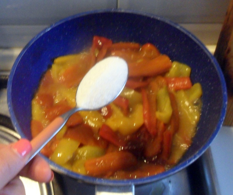 add sugar for the italian sweet and sour peppers recipe