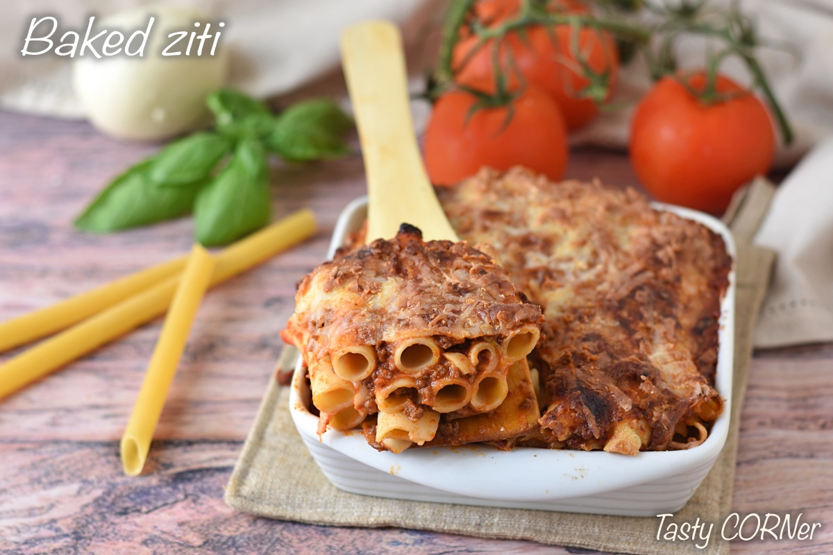 baked ziti with bolognese sauce sausages and provolone authentic italian recipe by tastycorner