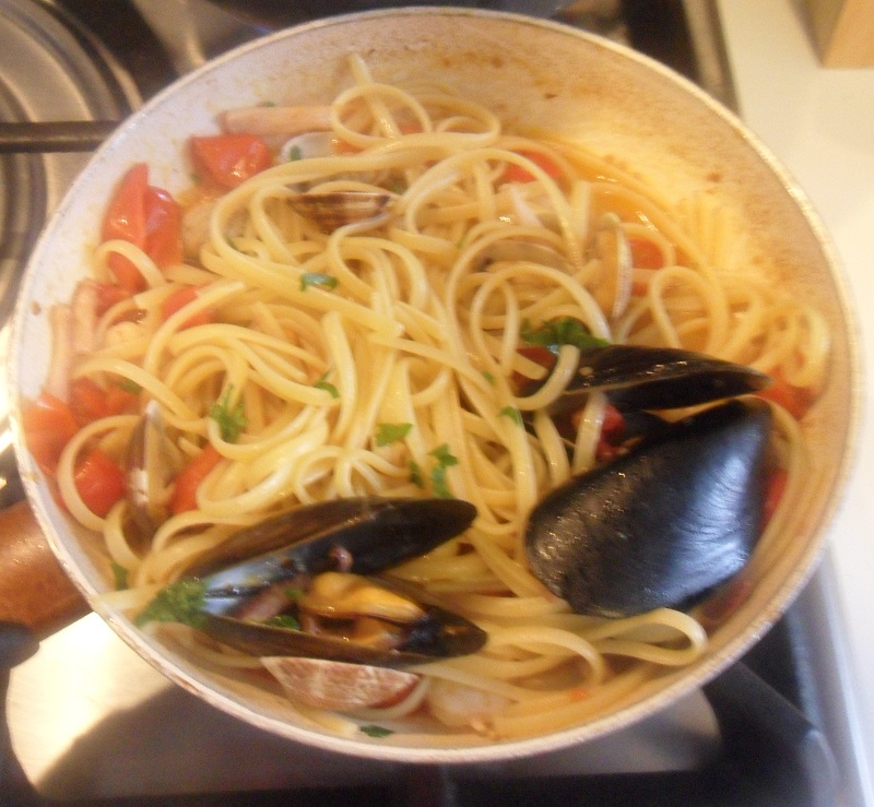italian seafood pasta is ready to serve