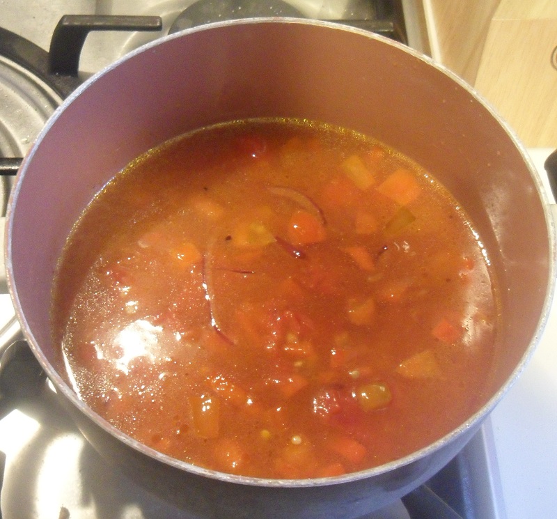 add vegetal broth to the vegan lentil chili