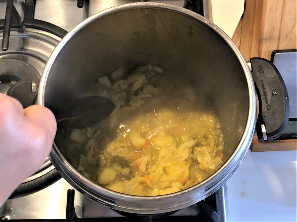 cook the savoy cabbage and potato soup until creamy