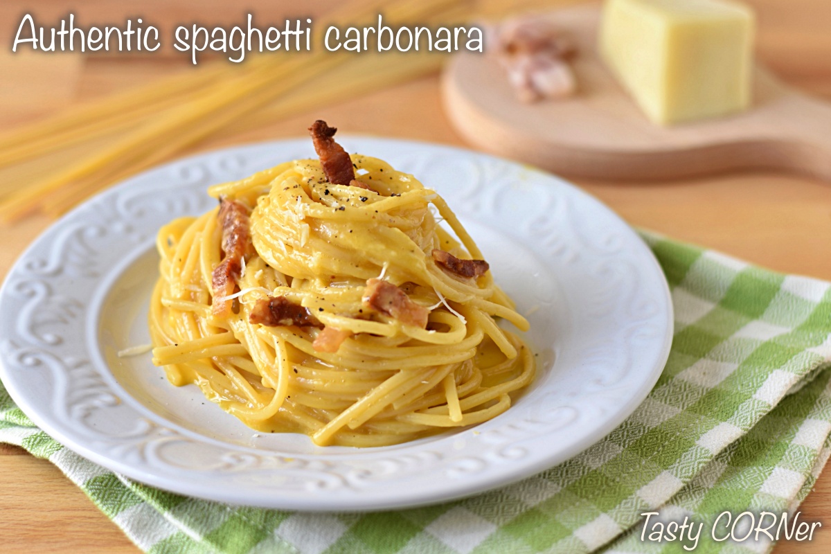 authentic spaghetti carbonara original italian recipe from rome with yolks and pork cheek creamy without cream by tastycorner