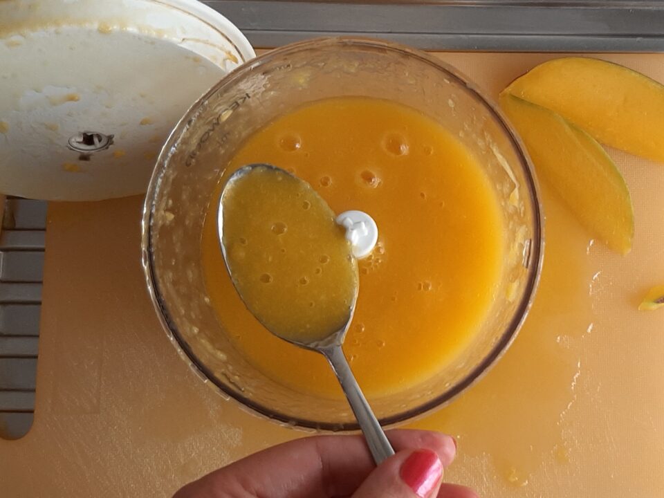 prepare the mixture for the homemade mango sorbet