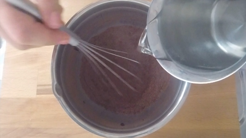 mix cocoa powder sugar and water for the chocolate granita