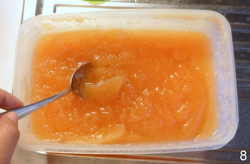 stir the homemade fruit sorbet every half hour to break up the ice crystals