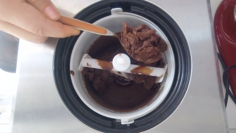 the homemade chocolate granita made with ice cream maker is ready