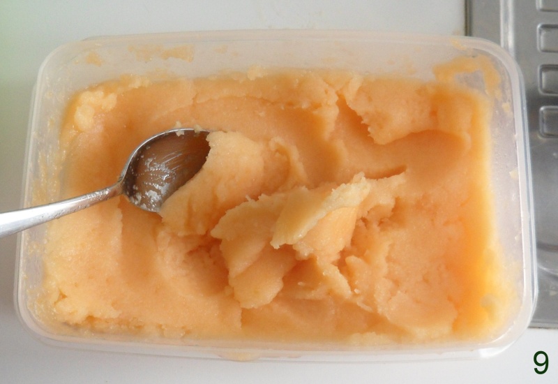the homemade cantaloupe sorbet is ready to be enjoyed