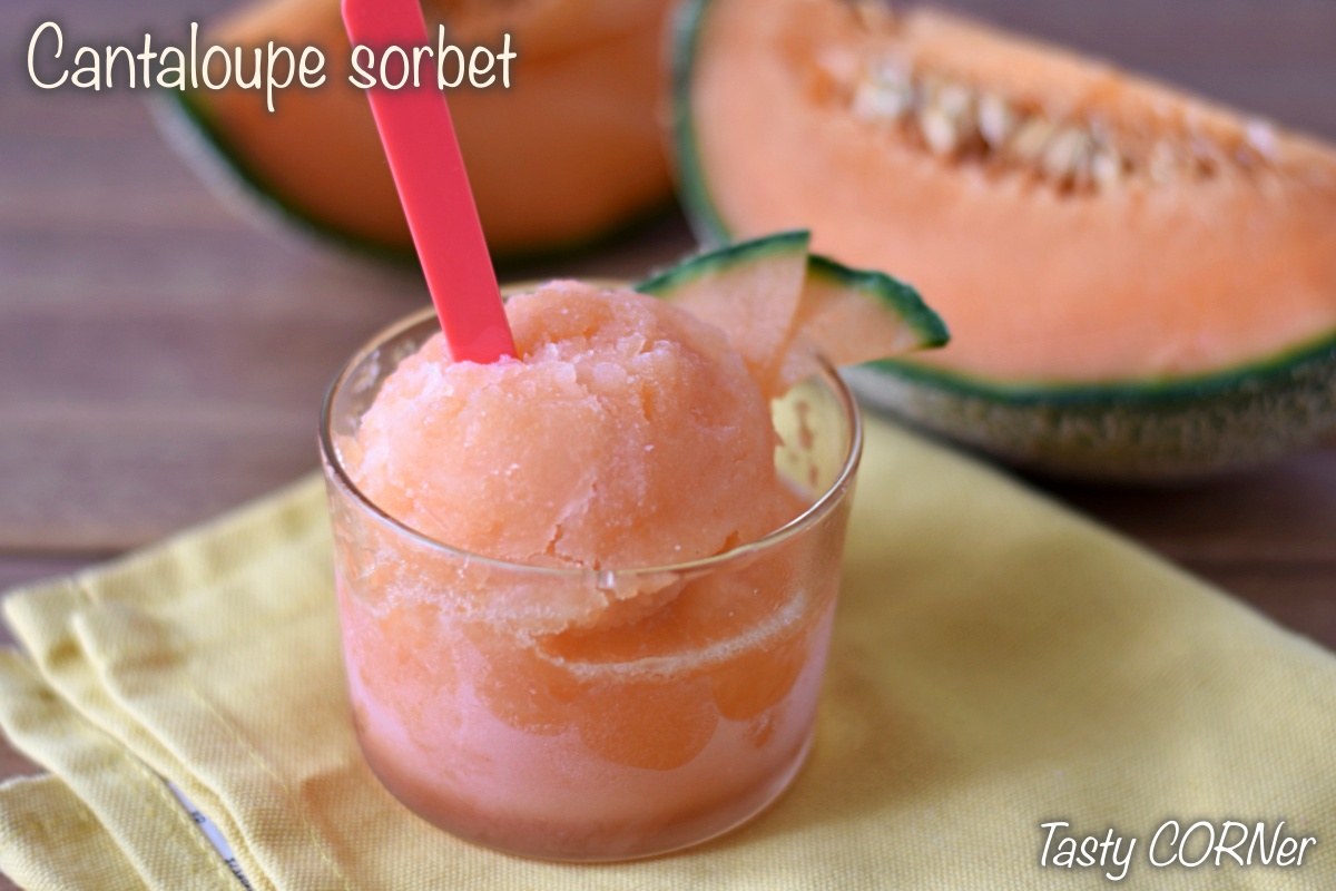 cantaloupe sorbet easy 3 ingredients recipe with or without ice cream maker by tastycorner