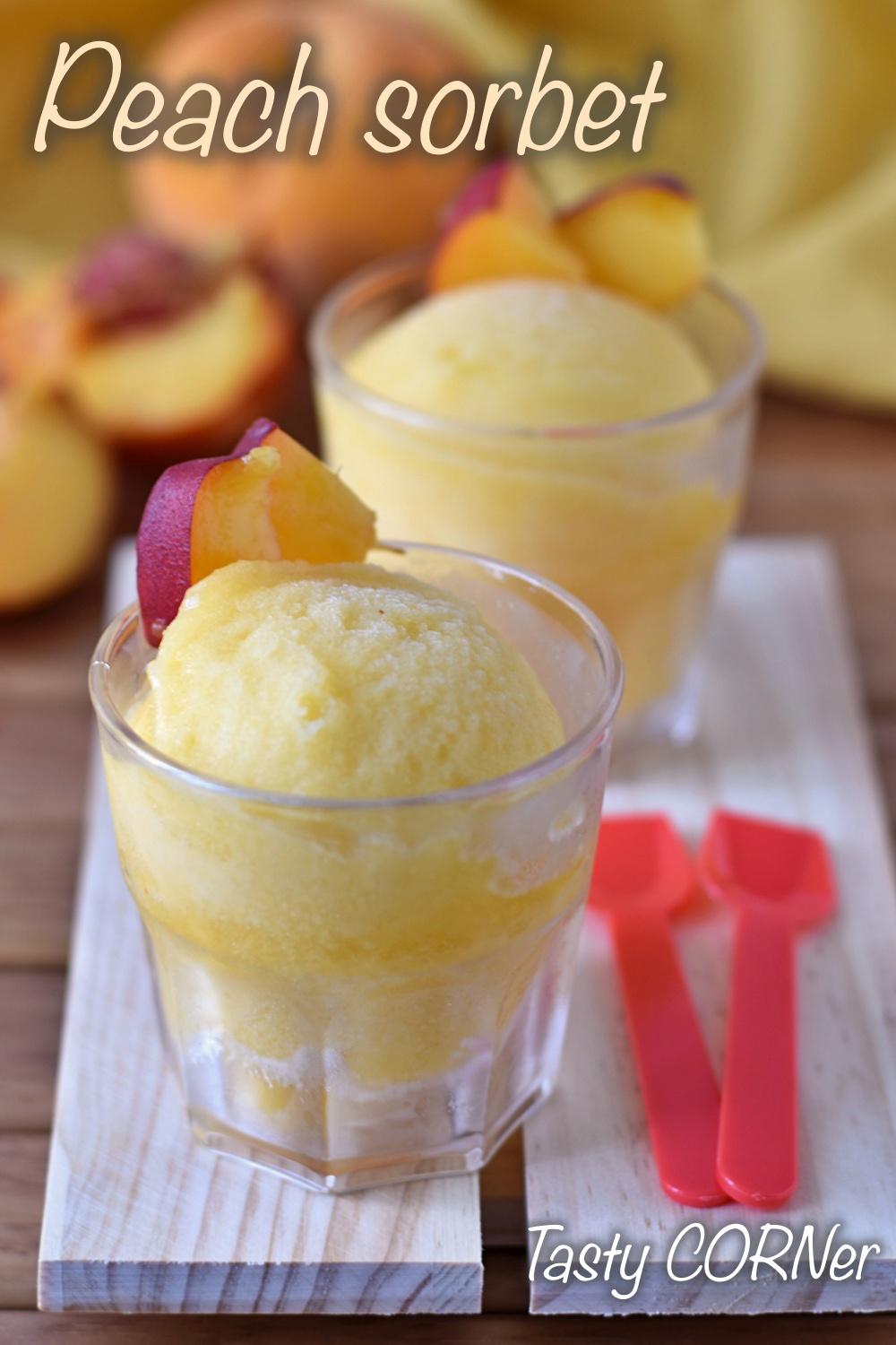 en_v_ peach sorbet with or without ice cream maker Italian recipe with only 2 ingredients plus water by tasty corner