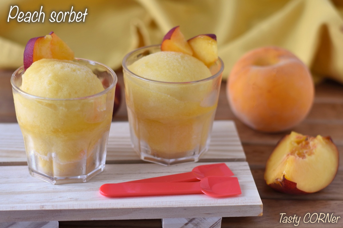 peach sorbet with or without ice cream maker Italian recipe with only 2 ingredients plus water by tasty corner
