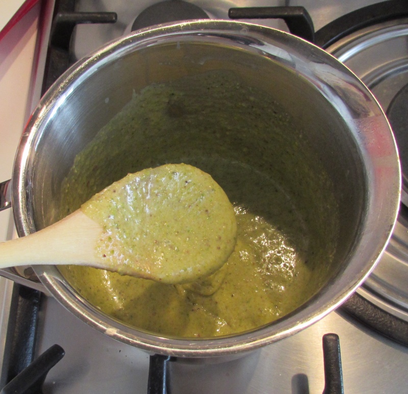 thicken the pistachio cream on the stove