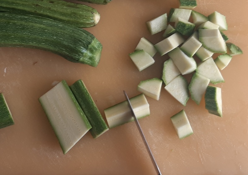 cut the zucchini for the caponata