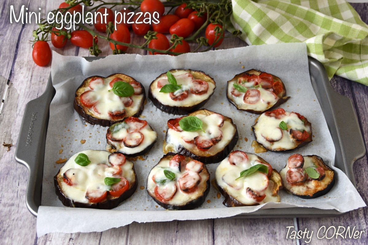 mini eggplant pizzas low carb recipe with slices of aubergine tomato and mozzarella eggplant pizzaiola by tasty corner