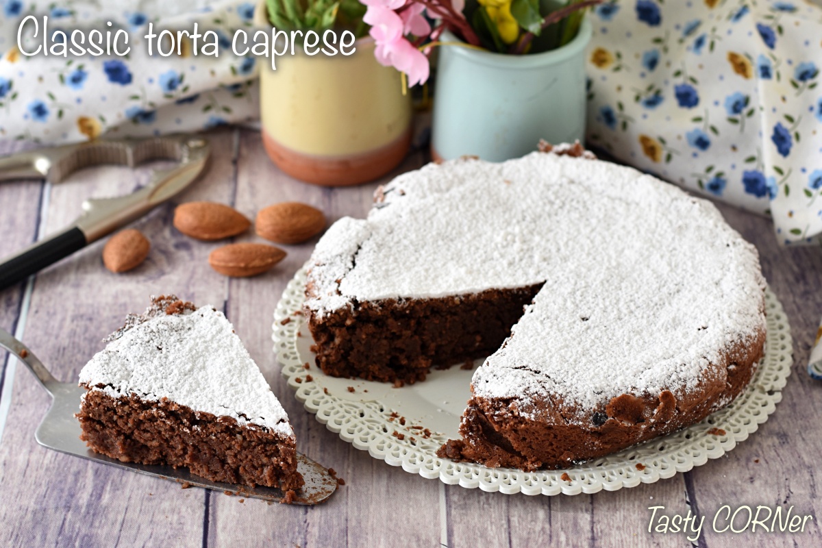 classic torta caprese recipe italian almonds and chocolate cake from Capri positano Amalfi Coast by tasty corner