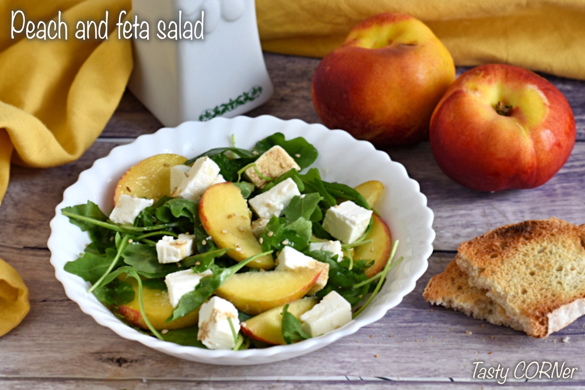 peach and feta salad summer recipe with raw peaches greek cheese and rocket by tastycorner