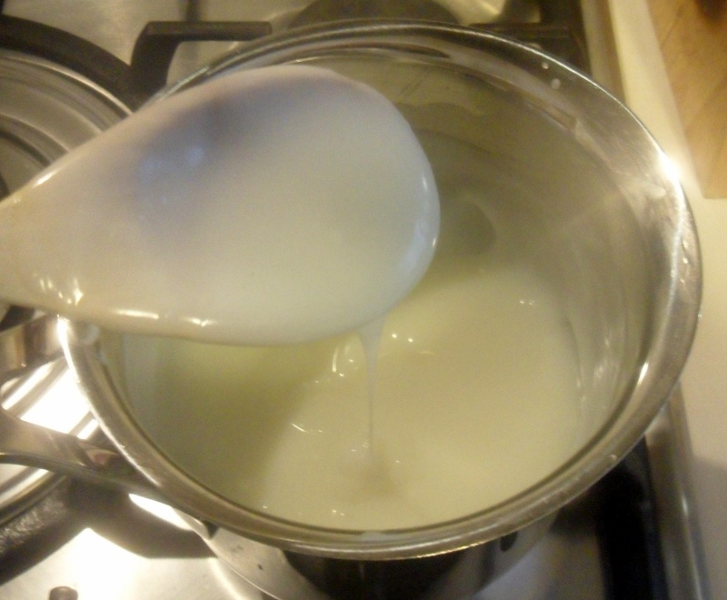 cook the blancmange on the stove until it thickens