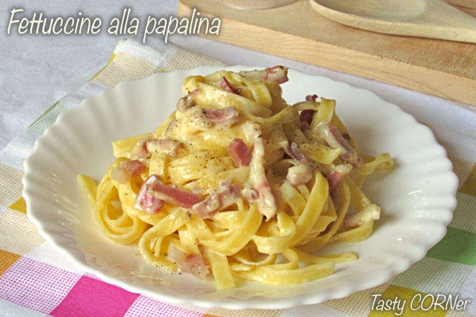 en_ fettuccine alla papalina authentic italian pasta just like in Rome tagliatelle creamy eggs sauce