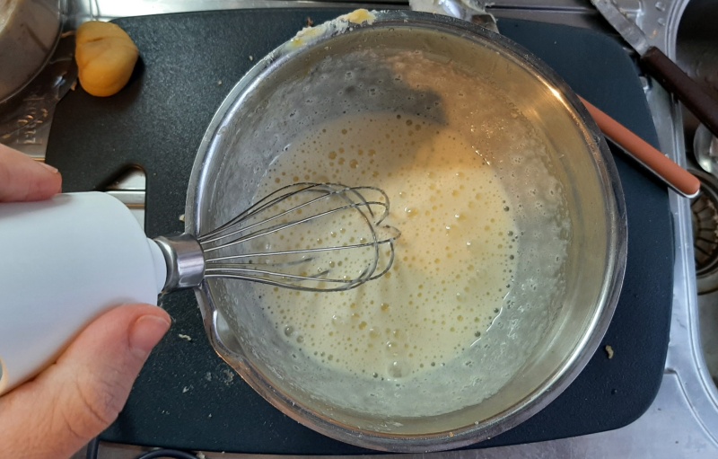 whip eggs and sugar with electric whisk