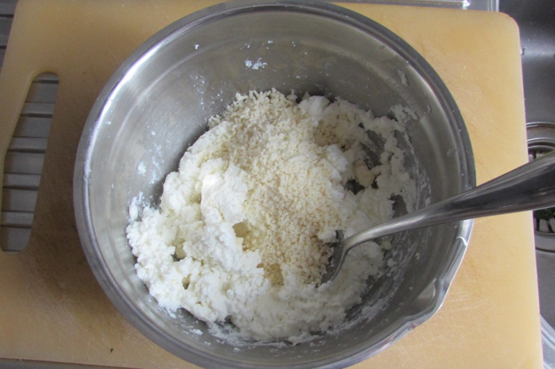 mix the ricotta with the grated parmesan