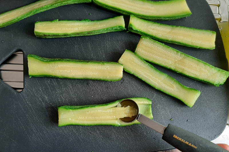 Hollow out the courgettes using a corer or a teaspoon