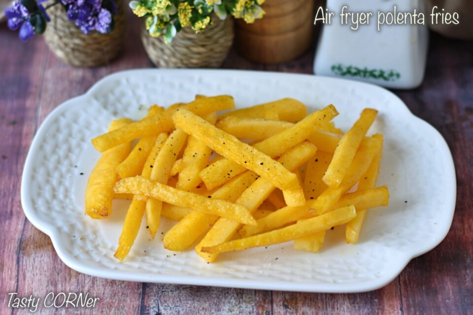 Crispy air fryer polenta fries easy homemade snack with pre-cooked polenta tube by tastycorner
